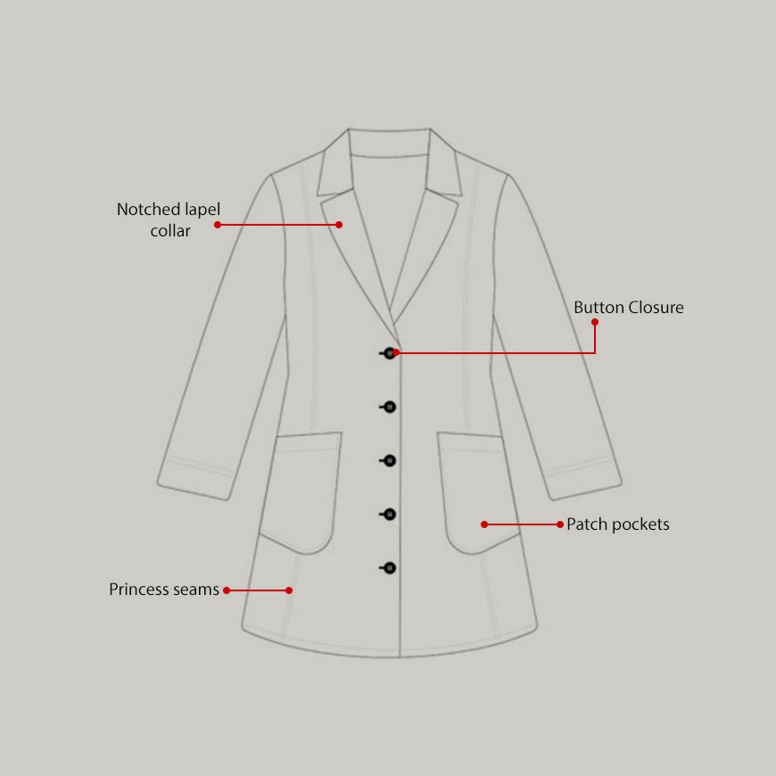 Glycare 35 Inches Women's Fashion Lab Coat: HF-1102V5